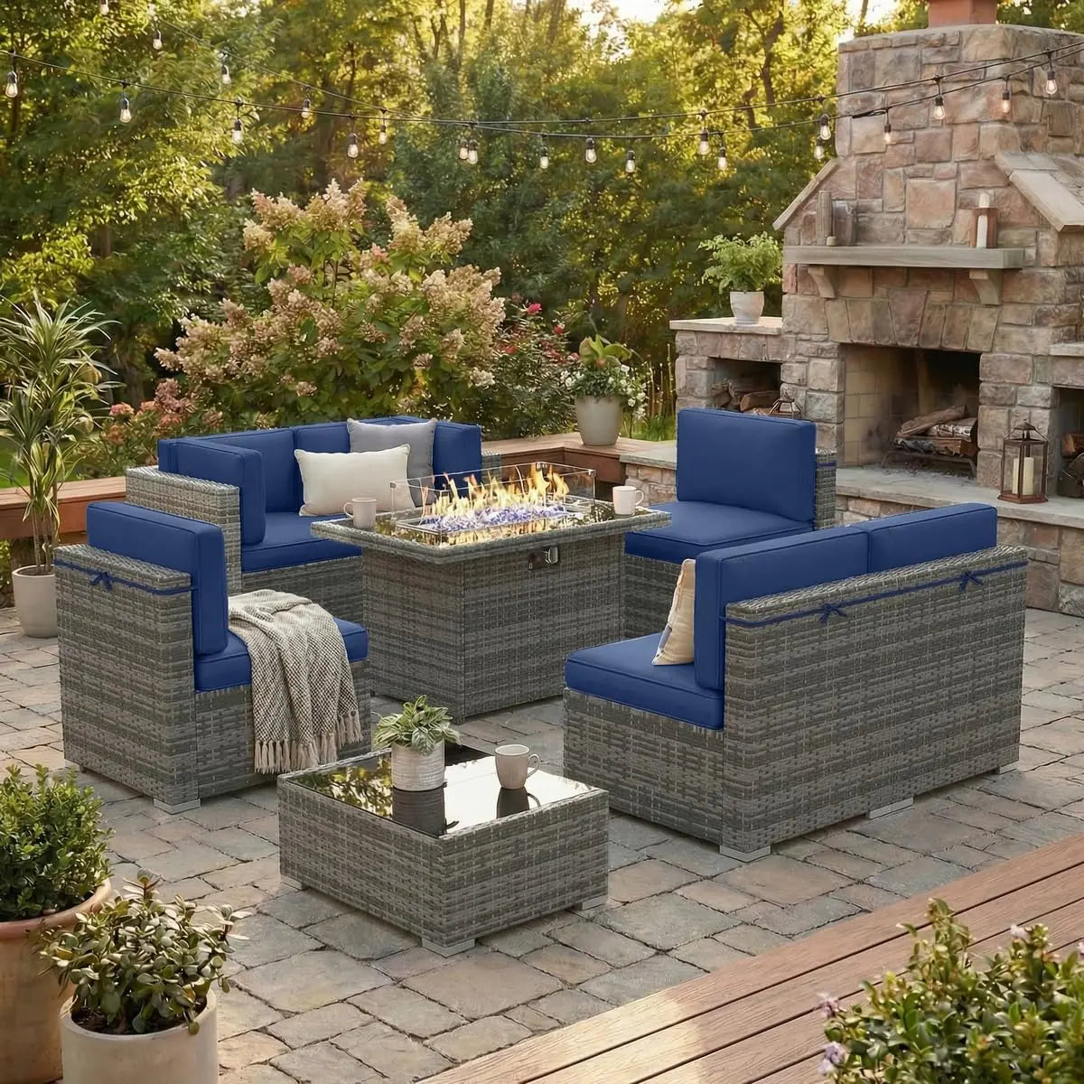 XIAOLANG Outdoor Patio Furniture Set With Gas Fire Pit Table