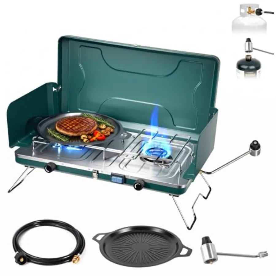 Dual Fuel Portable Gas Stove With Windblocker 10K BTU Ignition