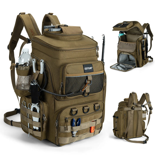 Goture Fishing Backpack Waterproof Non Slip Bottom With Adjustable Rod Holders