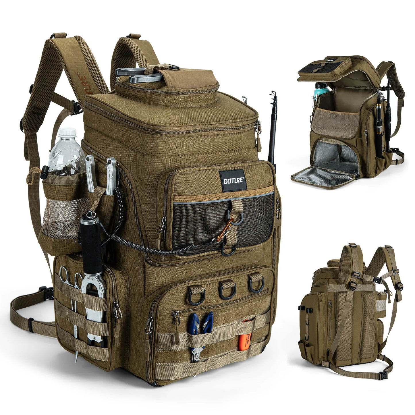 Goture Waterproof Non Slip Fishing Backpack With Adjustable Rod Holders