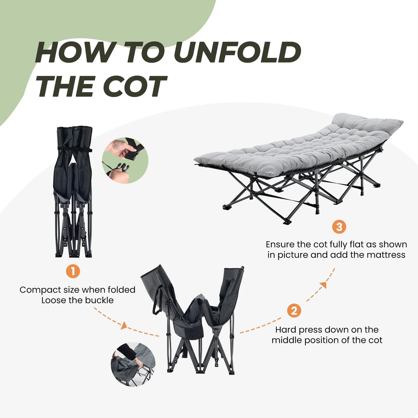 JHK Folding Camping Cot With Sturdy Carbon Steel Frame