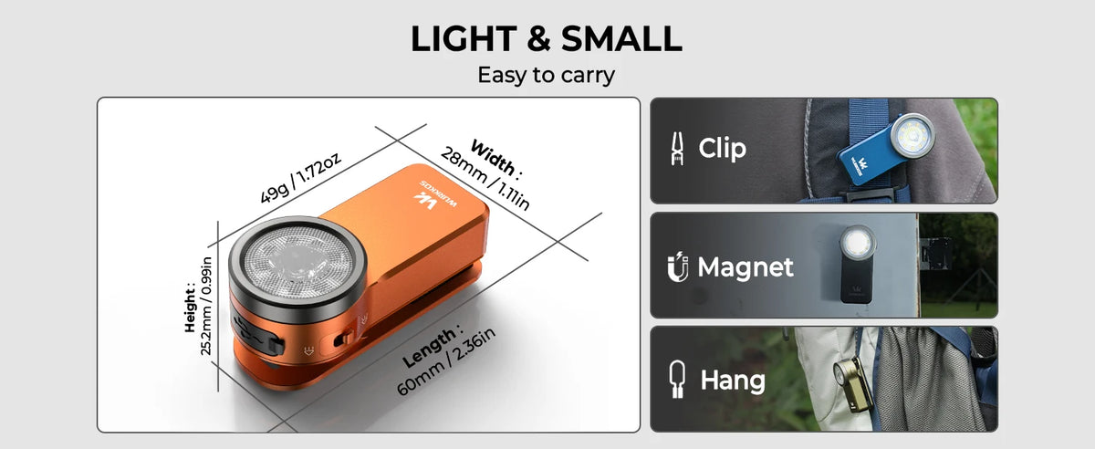 Wurkkos HD03 680LM Mini Clip Light USB Rechargeable Pocket Flashlight Spotlight/Floodlight Portable RGB Torch with Magnet