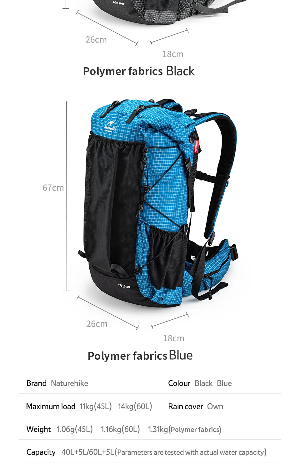 Naturehike Waterproof Mountain Backpack With Rain Cover For Hiking
