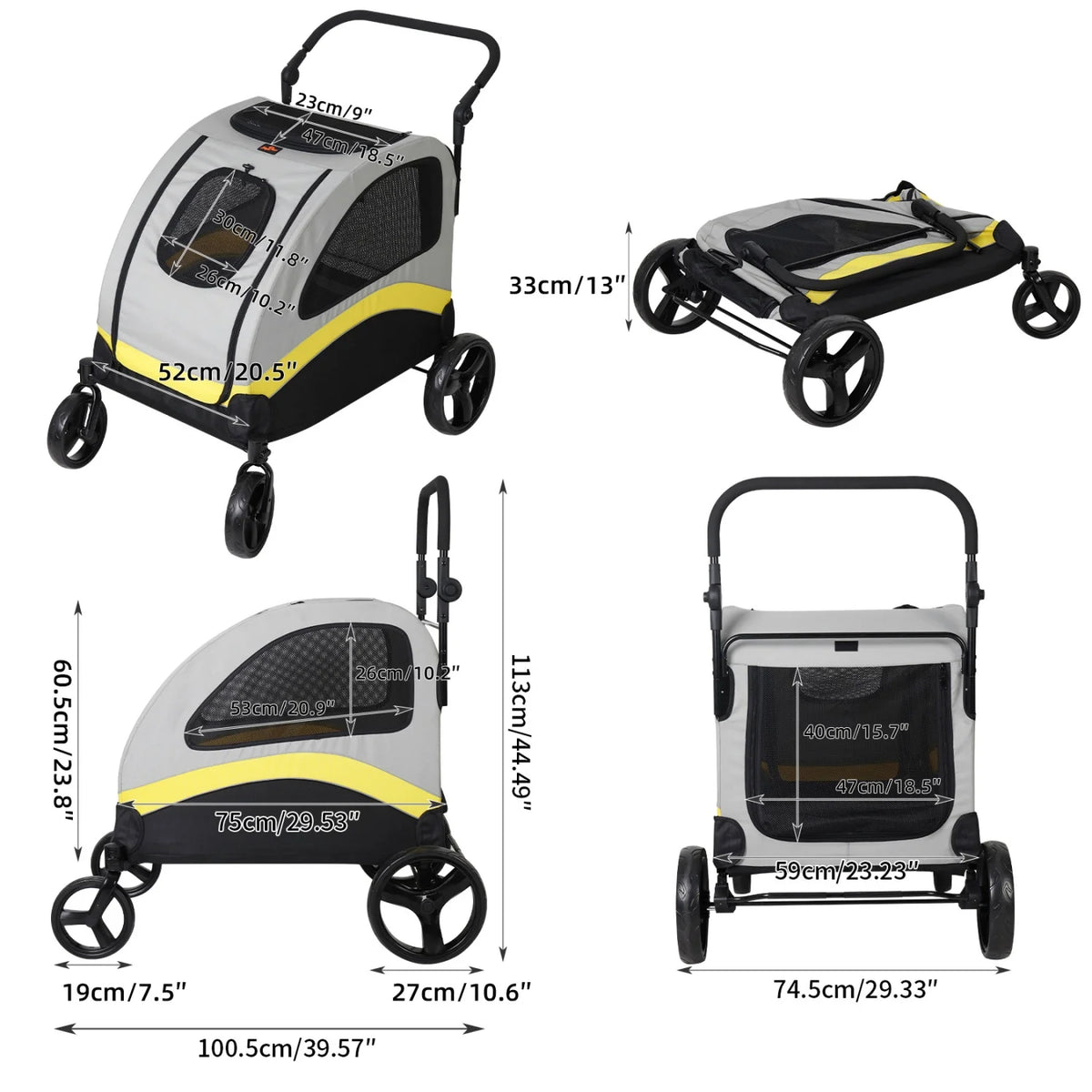 Pet Stroller for 2 Dogs, Zipper Divider and Wheels, Folding Dog Jogger, Wagon, Travel Carriage