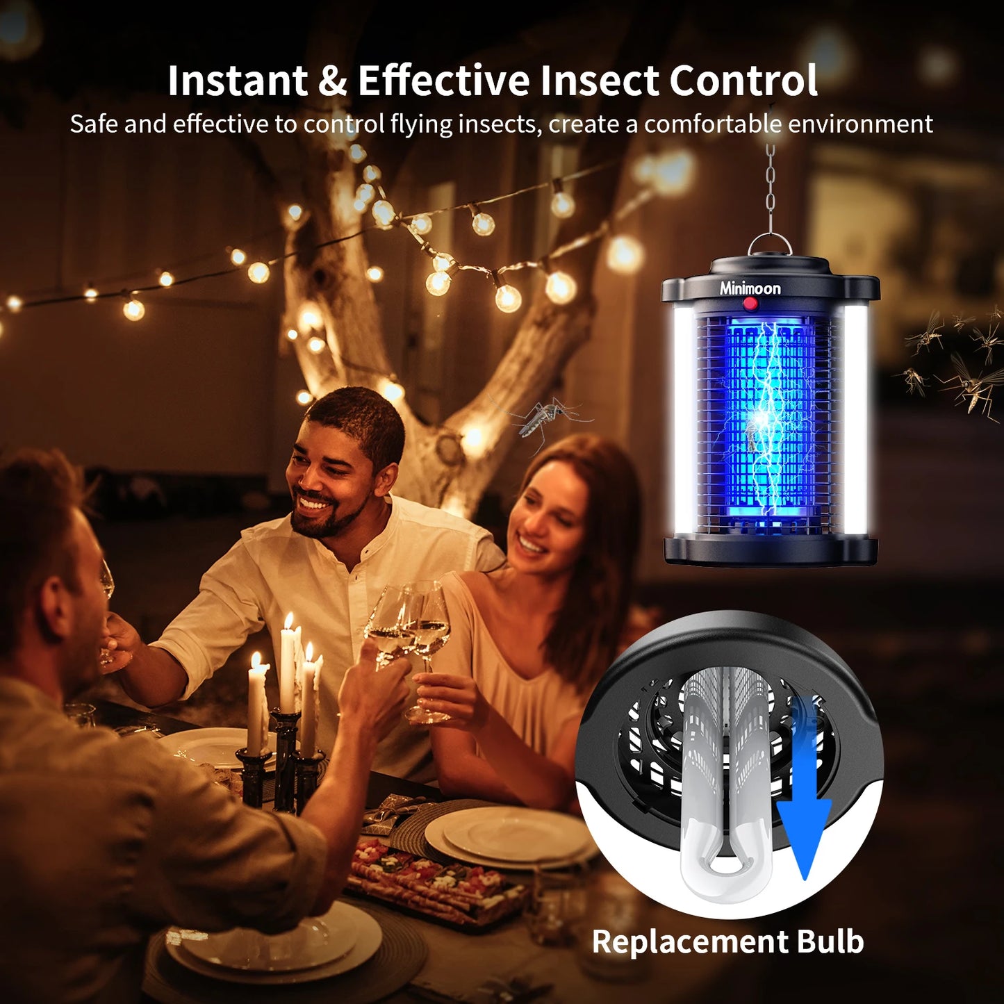 Outdoor Bug Zapper Mosquito Trap Dual LED Lights 4200V 15W