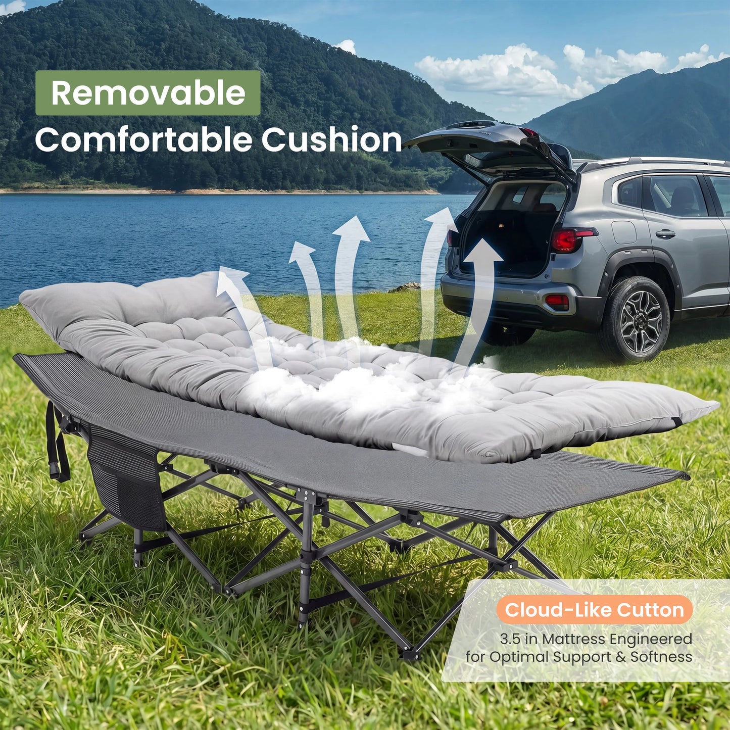 JHK Folding Camping Cot With Sturdy Carbon Steel Frame