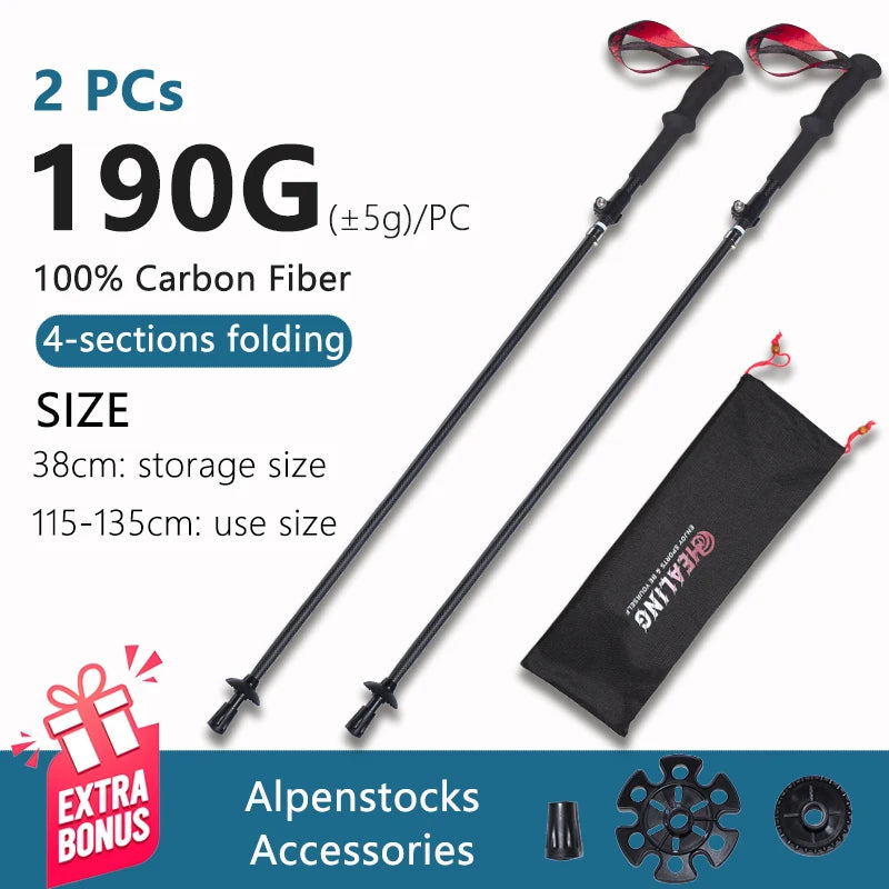 Okhealing Ultralight Carbon Fiber Trekking Poles Folding