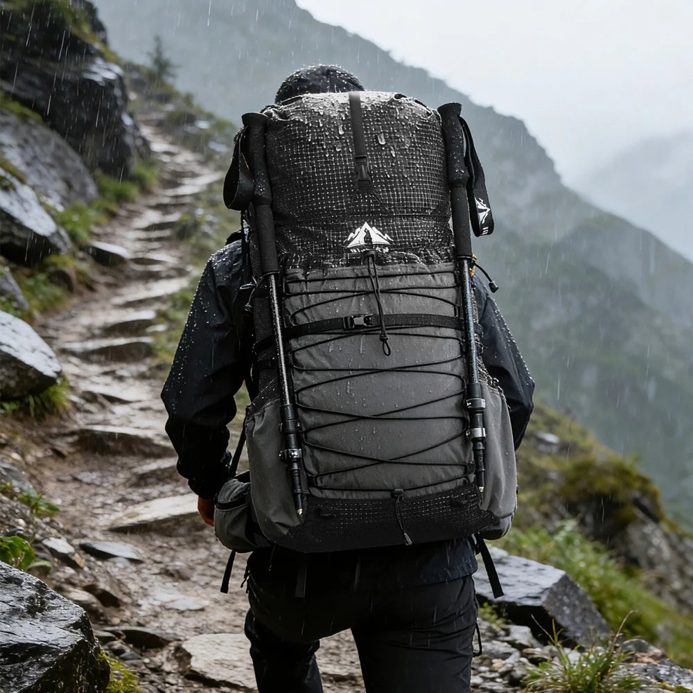 Night Cat Internal Frame Hiking Backpack Roll Top Rain Cover