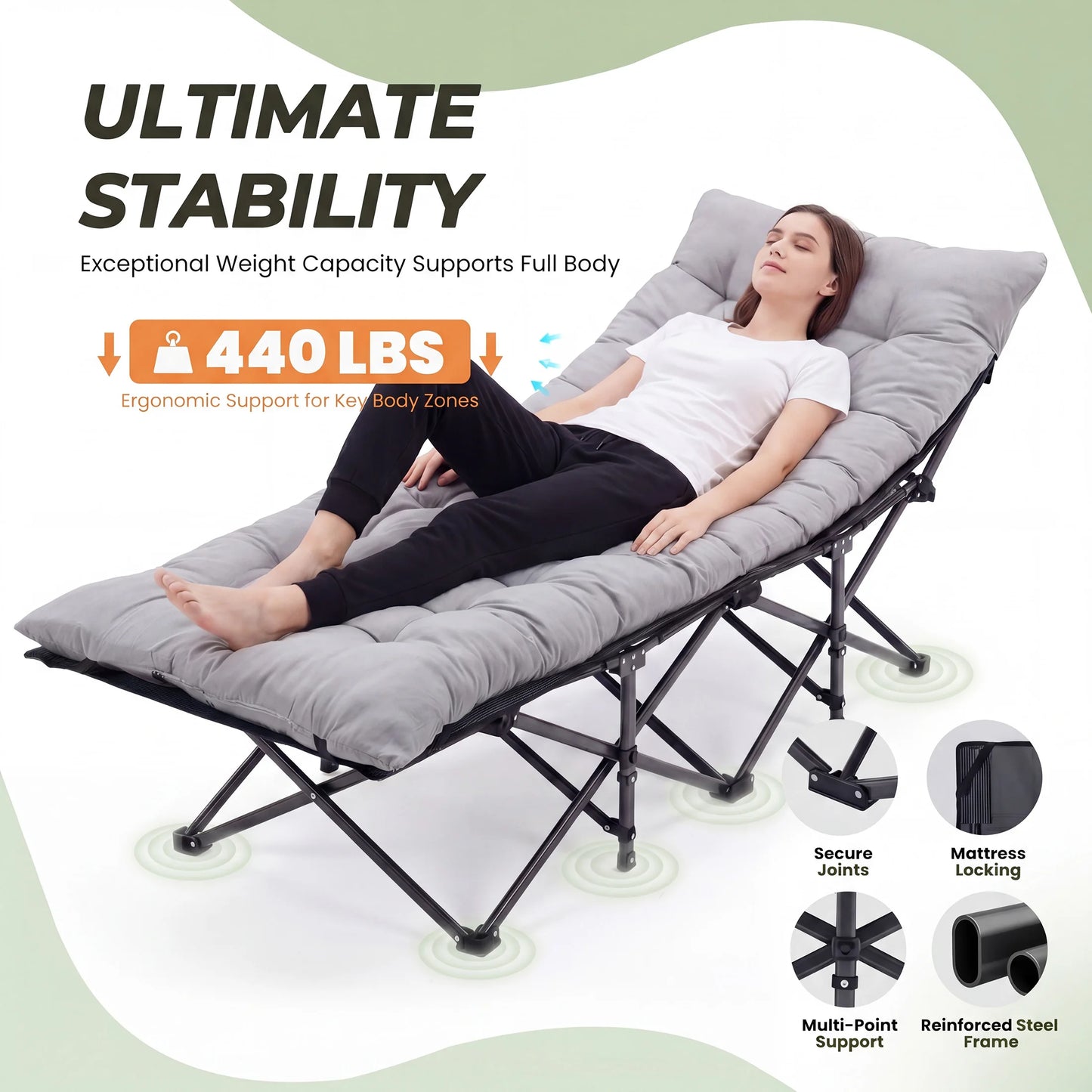 JHK Folding Camping Cot With Sturdy Carbon Steel Frame