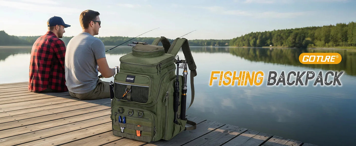 Goture Waterproof Non Slip Fishing Backpack With Adjustable Rod Holders