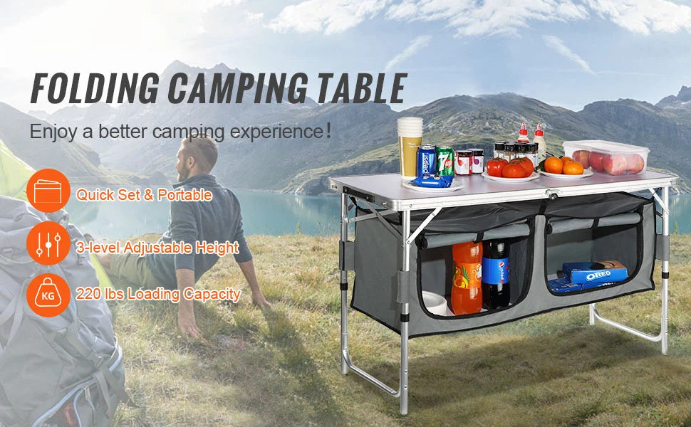 VEVOR Camping Kitchen Table Quick Setup Folding Outdoor Table