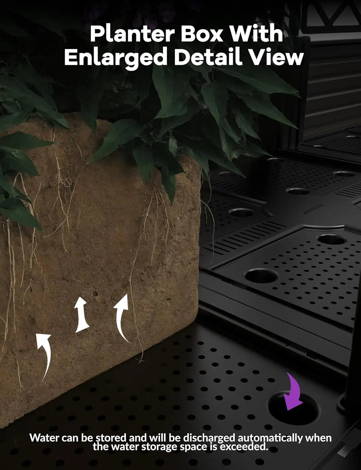 Twister Plastic Raised Planter Box With Trellis And Drainage