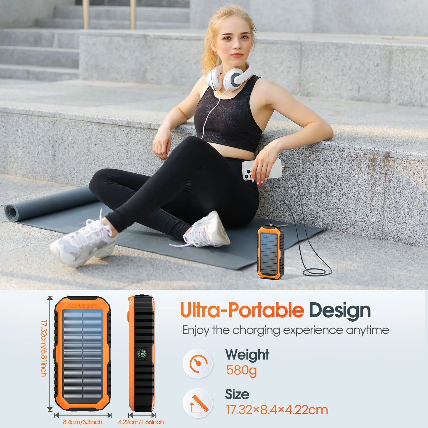 40,000mAh Solar Power Bank With Hand Crank And Built In Cables For Camping