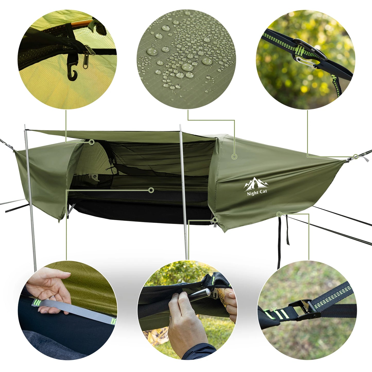 Night Cat Hammock Tent With Mosquito Net And Waterproof Rainfly