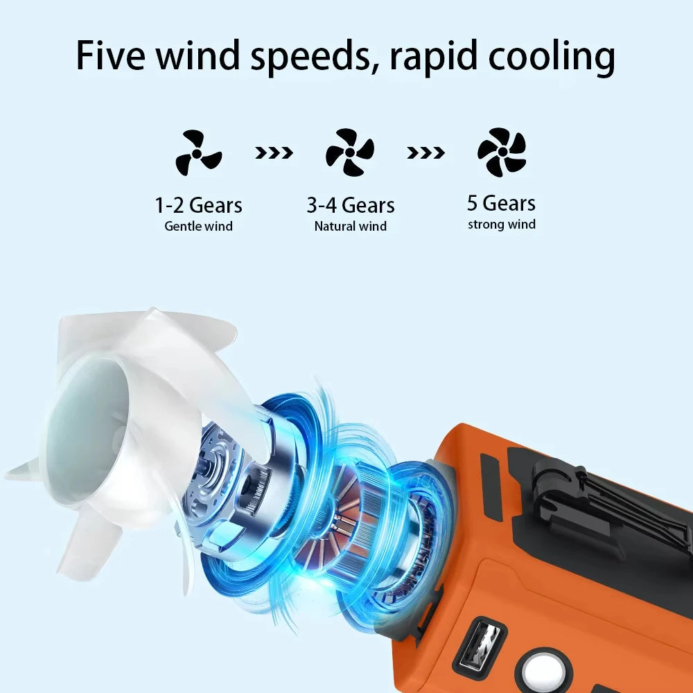 10000mAh Portable Waist Fan With 5 Speed USB Rechargeable Clip