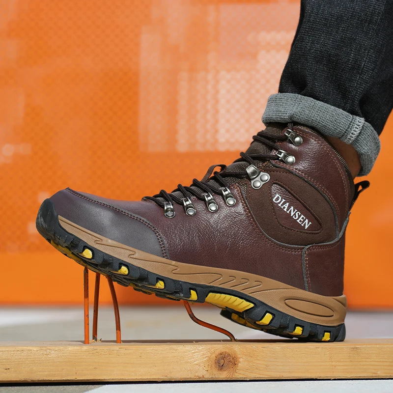 VEIGAR Waterproof Leather Safety Work Boots For Men Indestructible