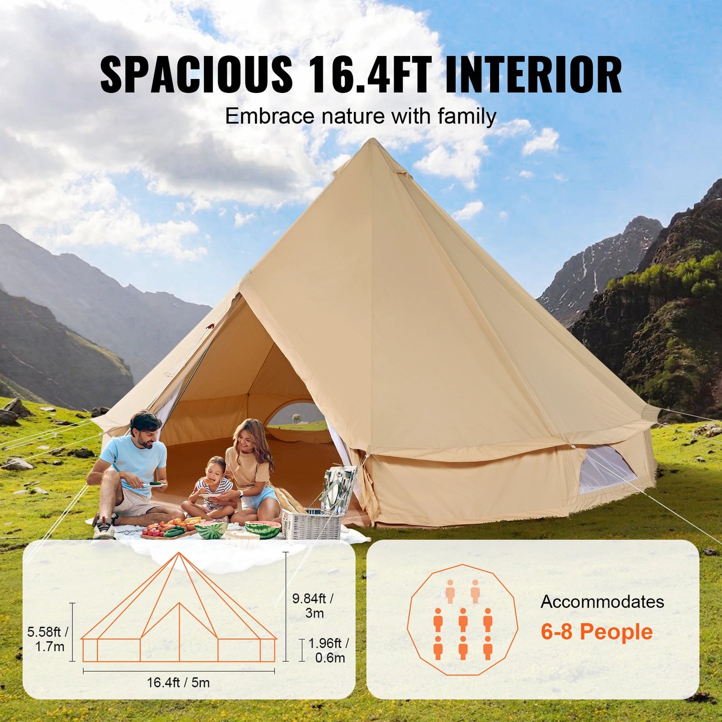 SucceBuy Canvas Bell Tent Camping Holds Up To 8 People