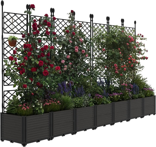 Twister Plastic Raised Planter Box With Trellis And Drainage