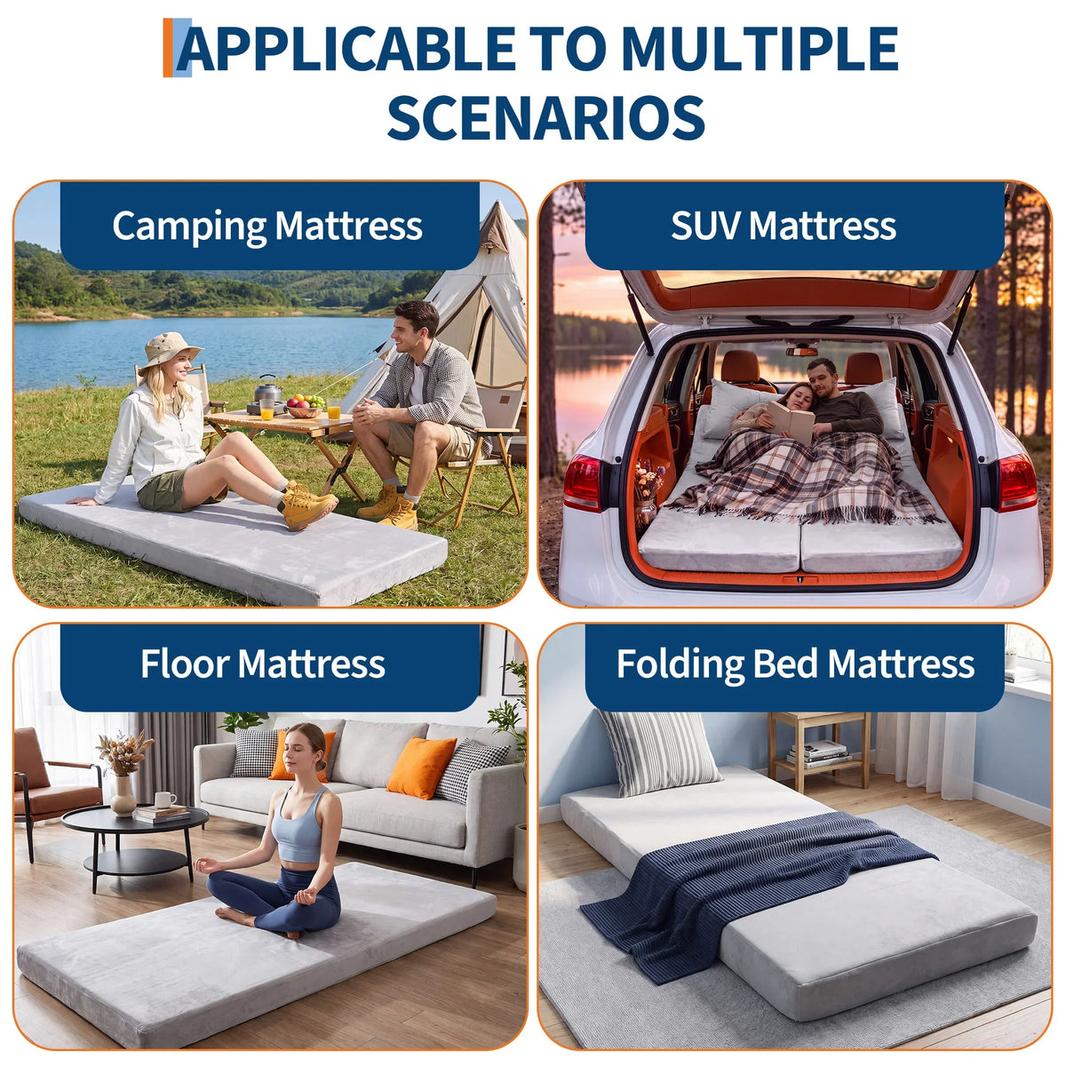 3Inch Thick Memory Foam Camping Mattress Portable Roll-Up Sleeping Pad for Outdoor & Home Use  72x24/75x54inch Gray