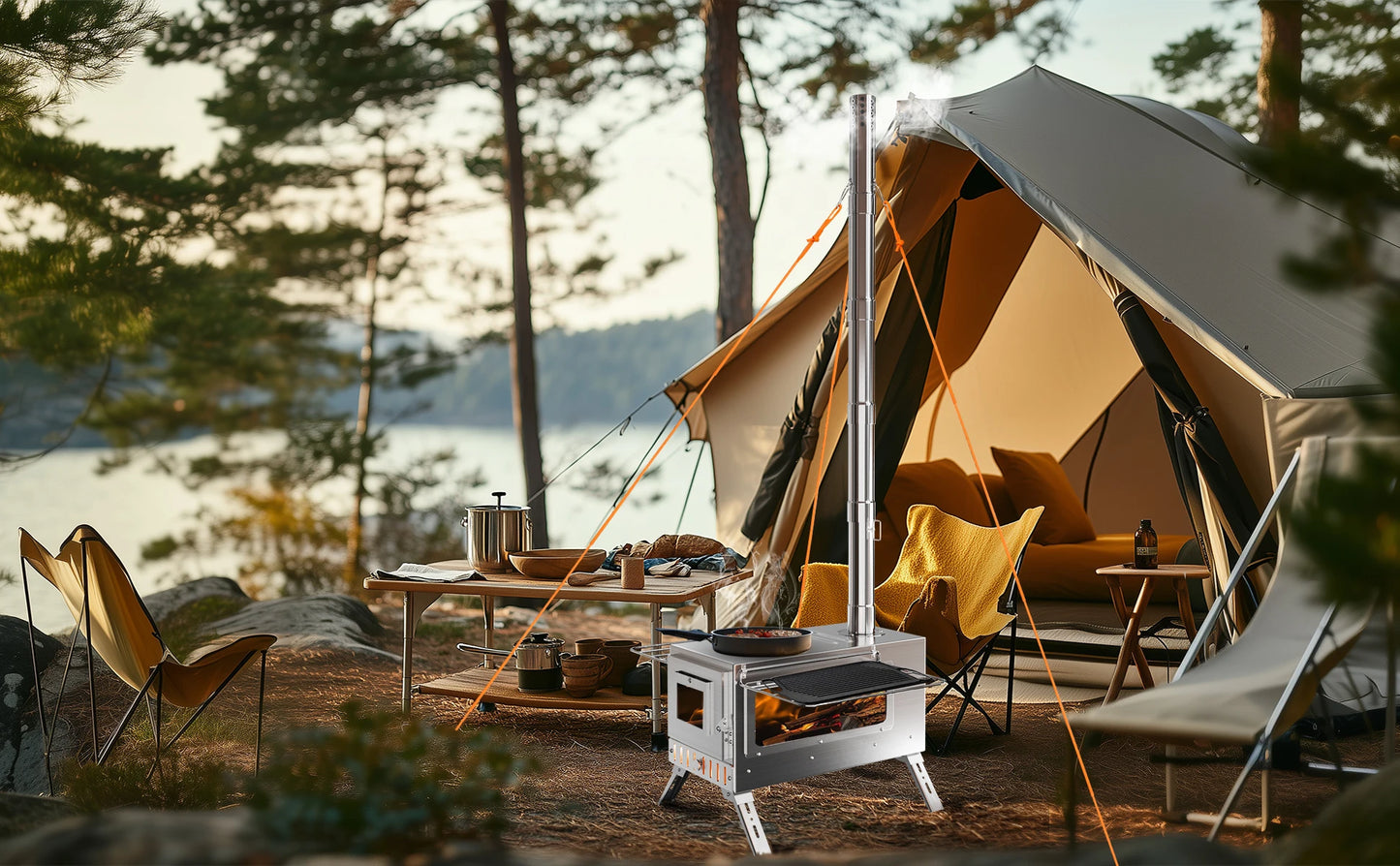Portable Wood Burning Stove for Outdoor Heating and Cooking
