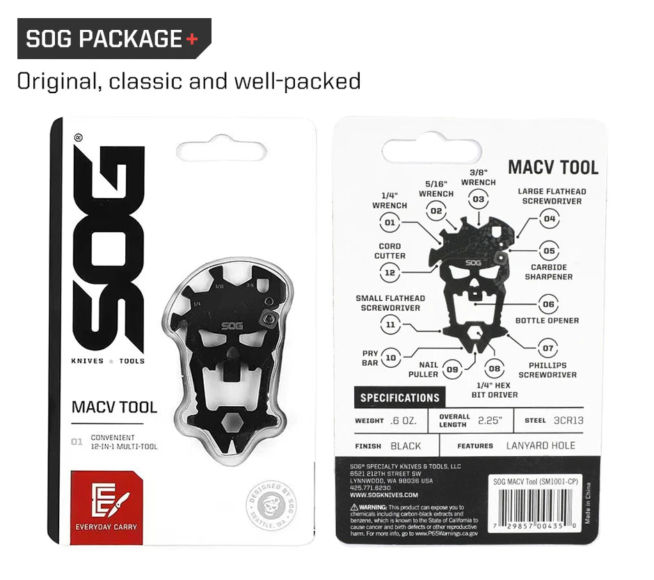 SOG MacV 12-in-1 Skull Keychain Multi-Tool