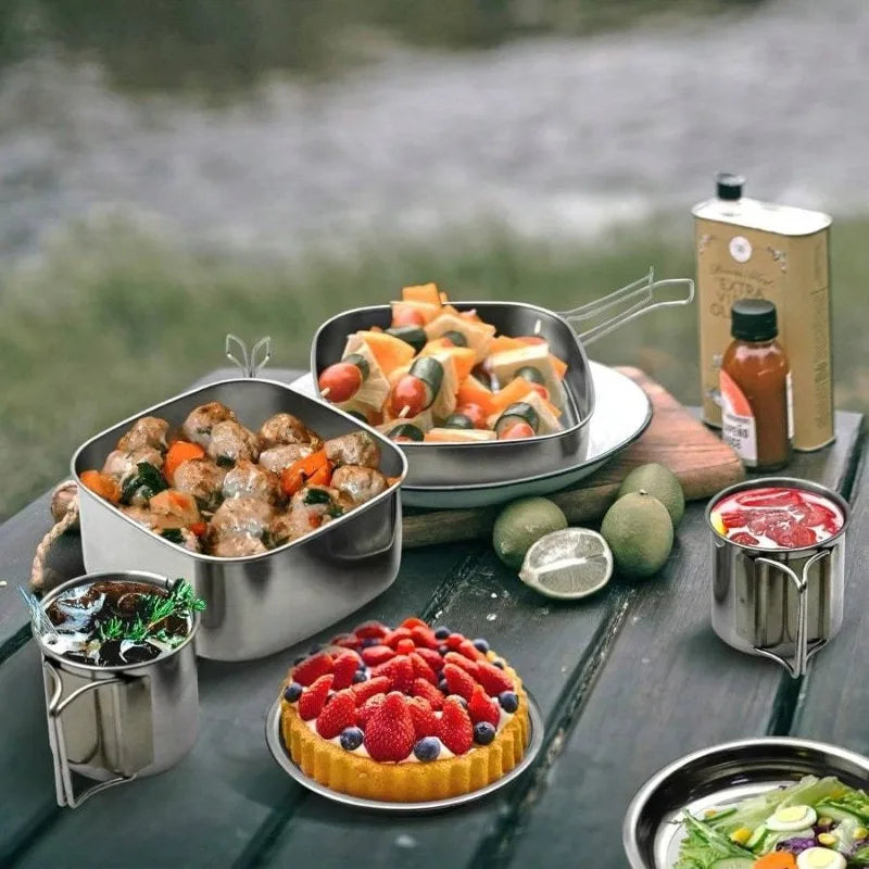 Stainless Steel Camping Cookware Set With Carry Bag