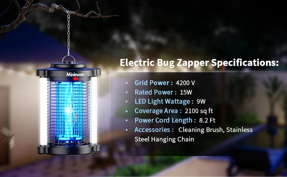 Outdoor Bug Zapper Mosquito Trap Dual LED Lights 4200V 15W