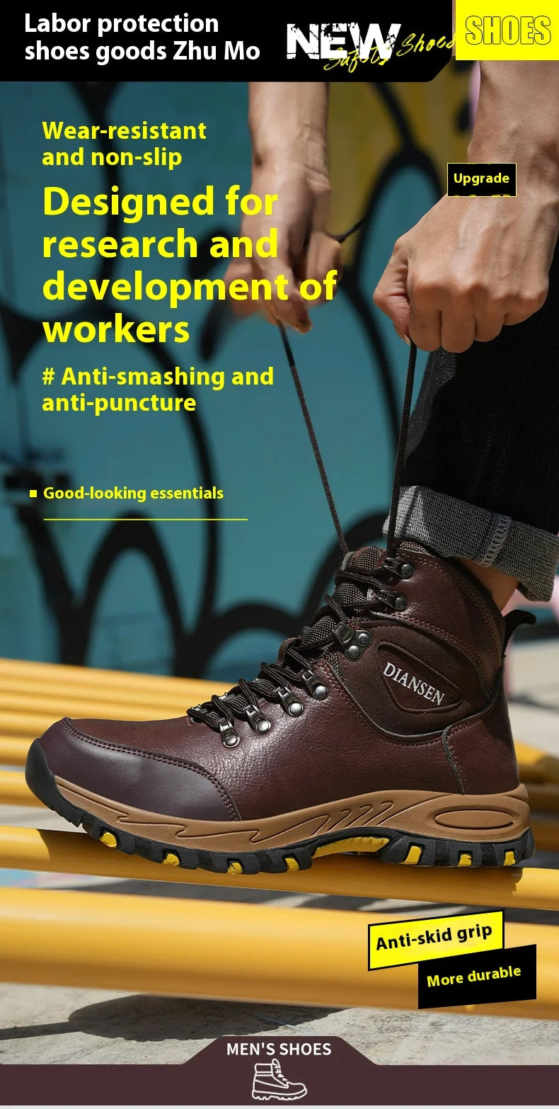 VEIGAR Waterproof Leather Safety Work Boots For Men Indestructible