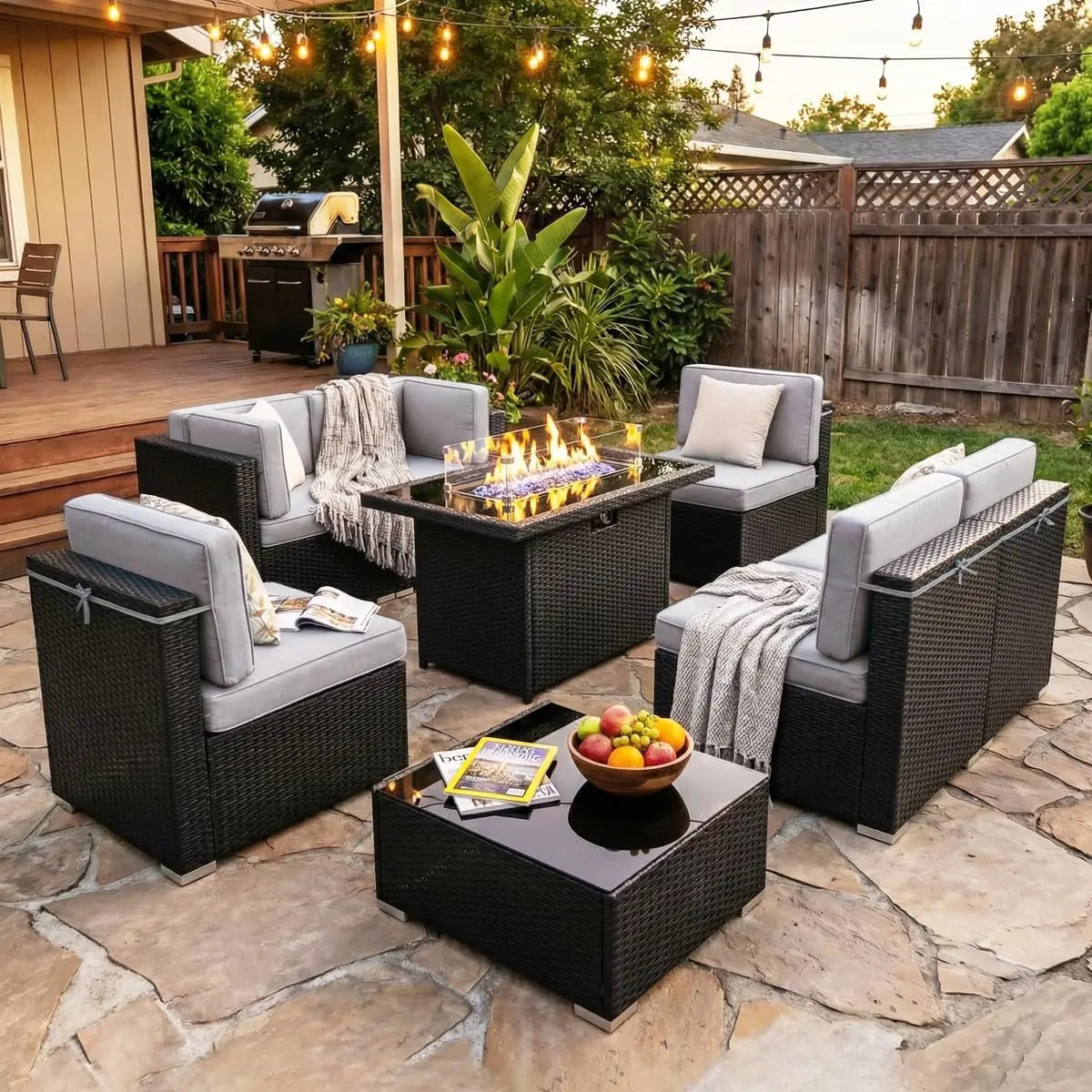 XIAOLANG Outdoor Patio Furniture Set With Gas Fire Pit Table