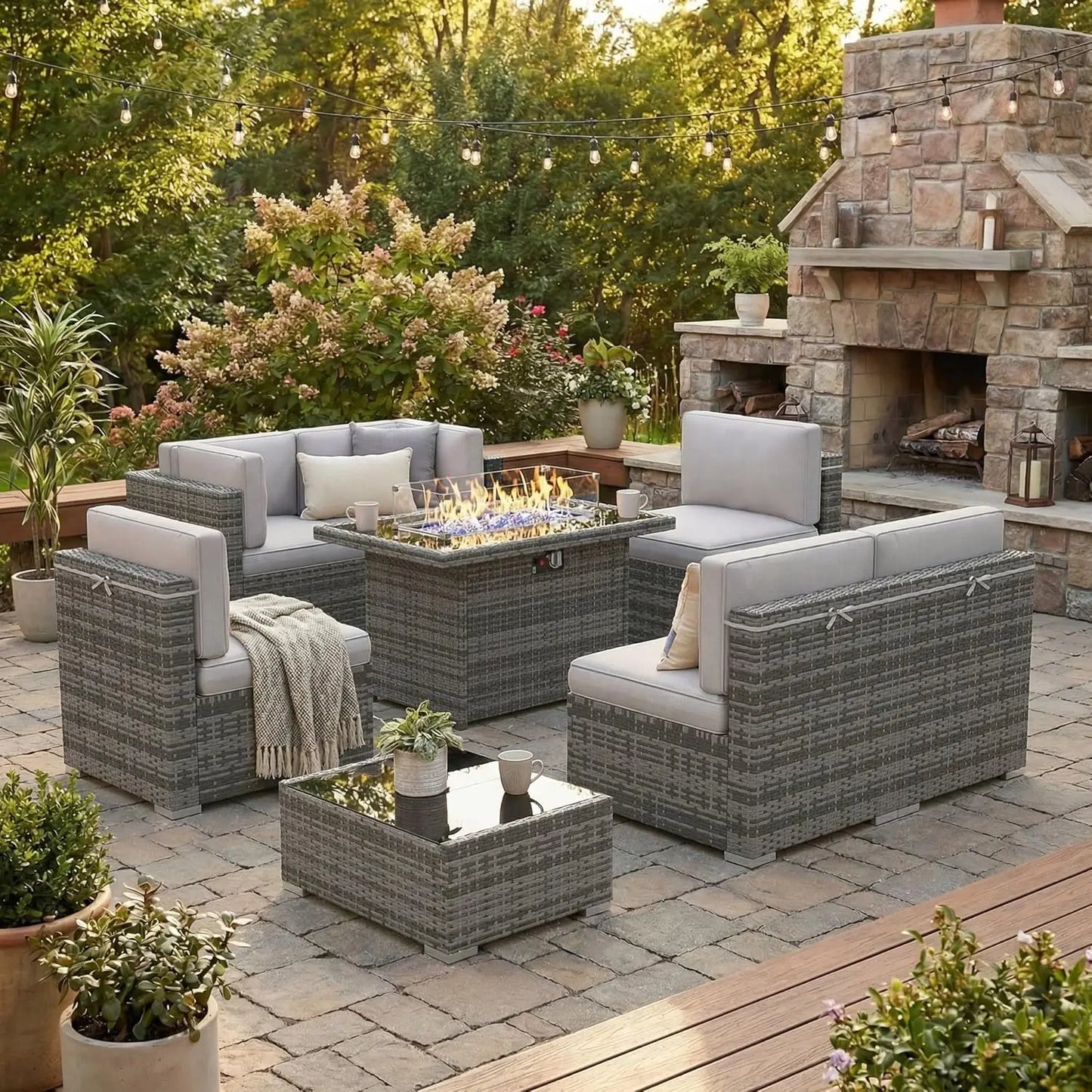 XIAOLANG Outdoor Patio Furniture Set With Gas Fire Pit Table