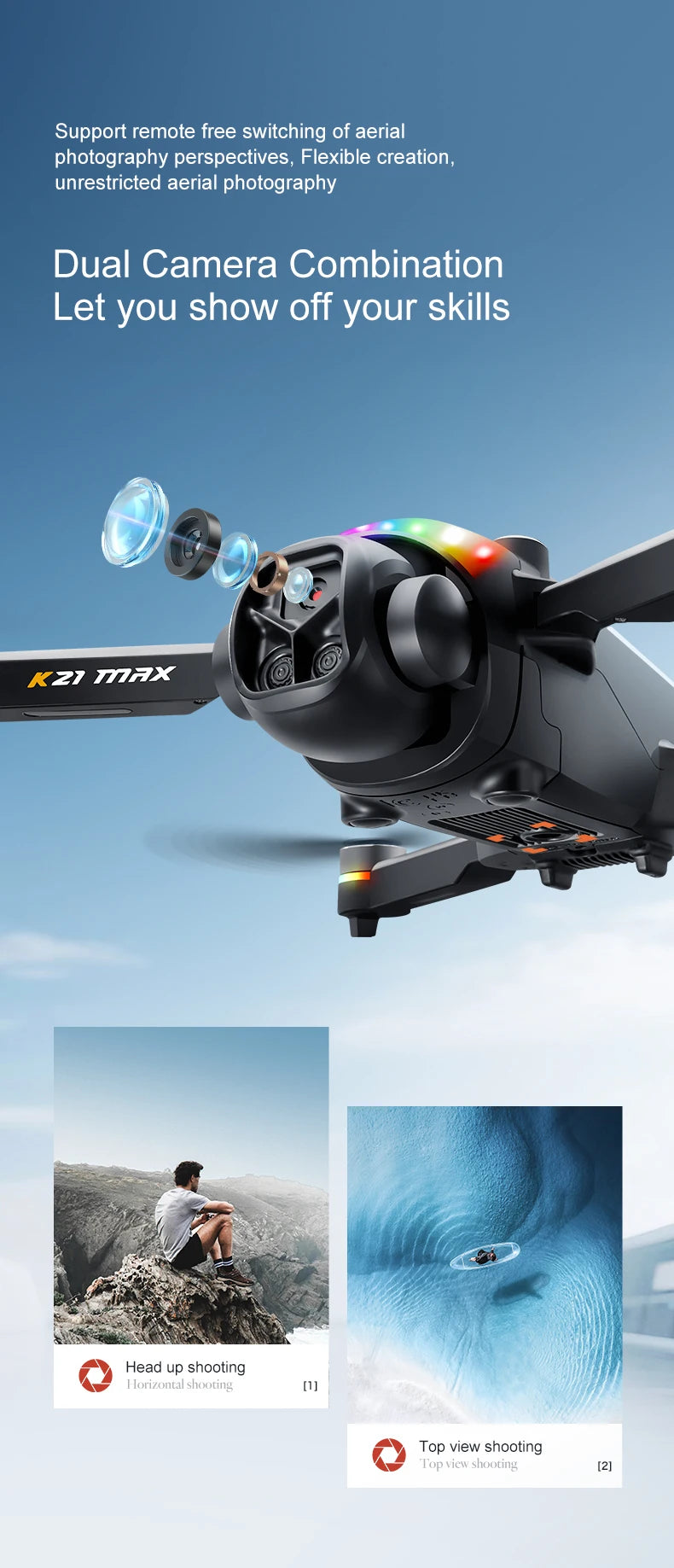 ZNLYRION Brushless Motor Foldable RC Drone With Dual Camera