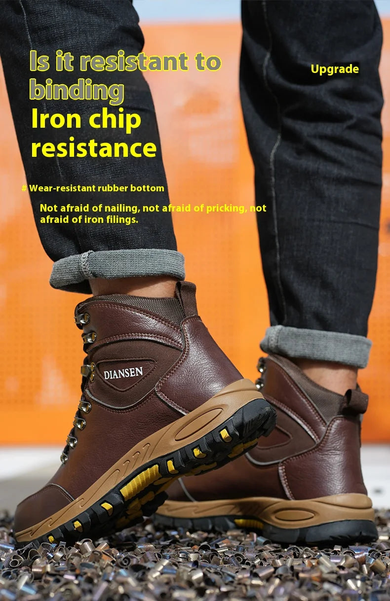 VEIGAR Waterproof Leather Safety Work Boots For Men Indestructible
