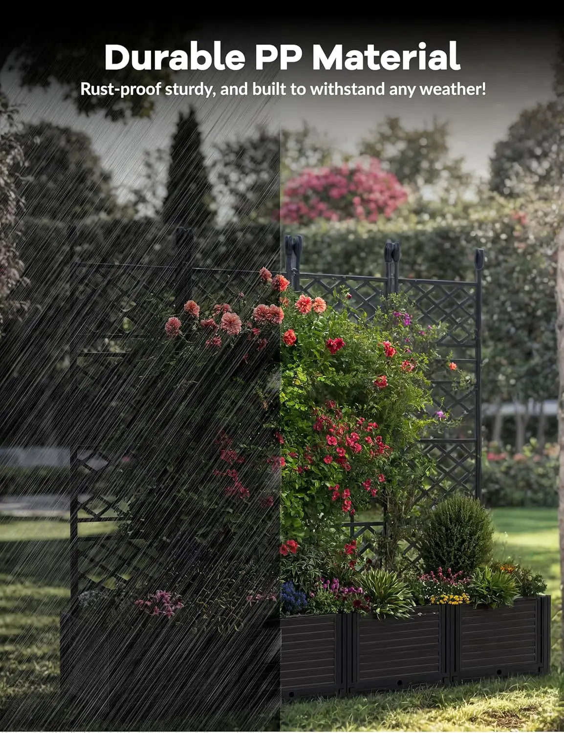Twister Plastic Raised Planter Box With Trellis And Drainage