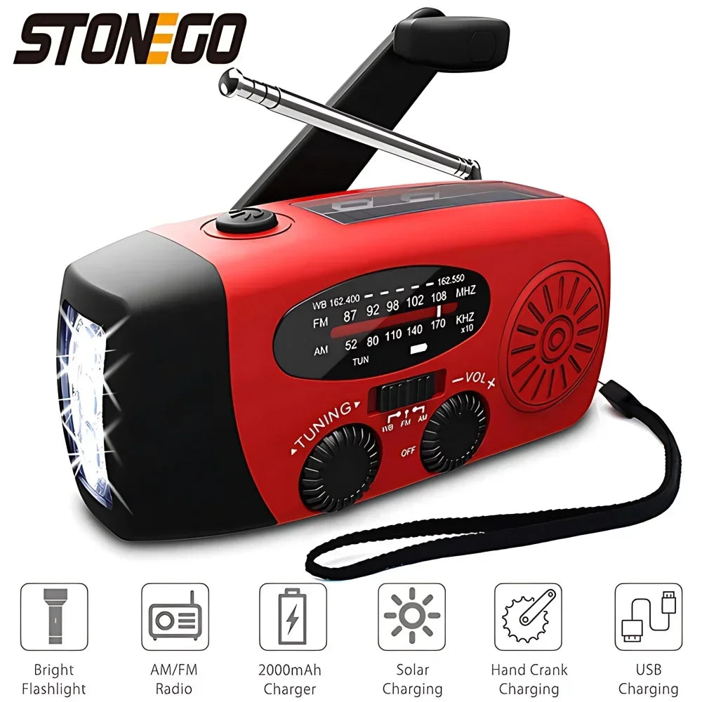 Portable Solar Hand Crank Emergency Radio 2000mAh Power Bank FM AM NOAA Weather Alert LED Flashlight Survival Kit Hurricane Supplies Emergency Preparedness for Home Blackout Severe Weather Camping Outdoor