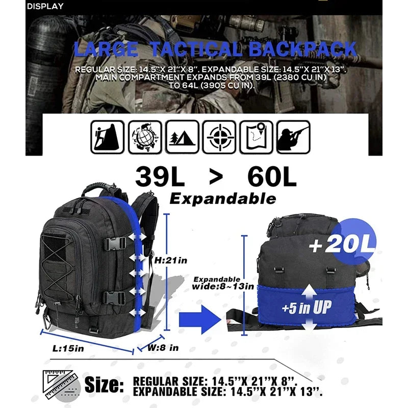 Tactical Backpack Water Resistant For Men Women Travel Hiking