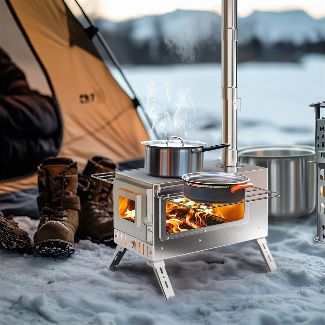 Portable Wood Burning Stove for Outdoor Heating and Cooking