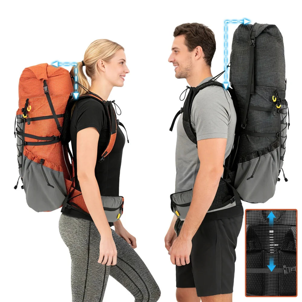 Night Cat Internal Frame Hiking Backpack Roll-Top With Rain Cover