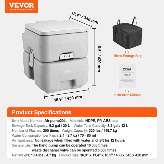SucceBuy Portable Camping Toilet with Pressurized Flush