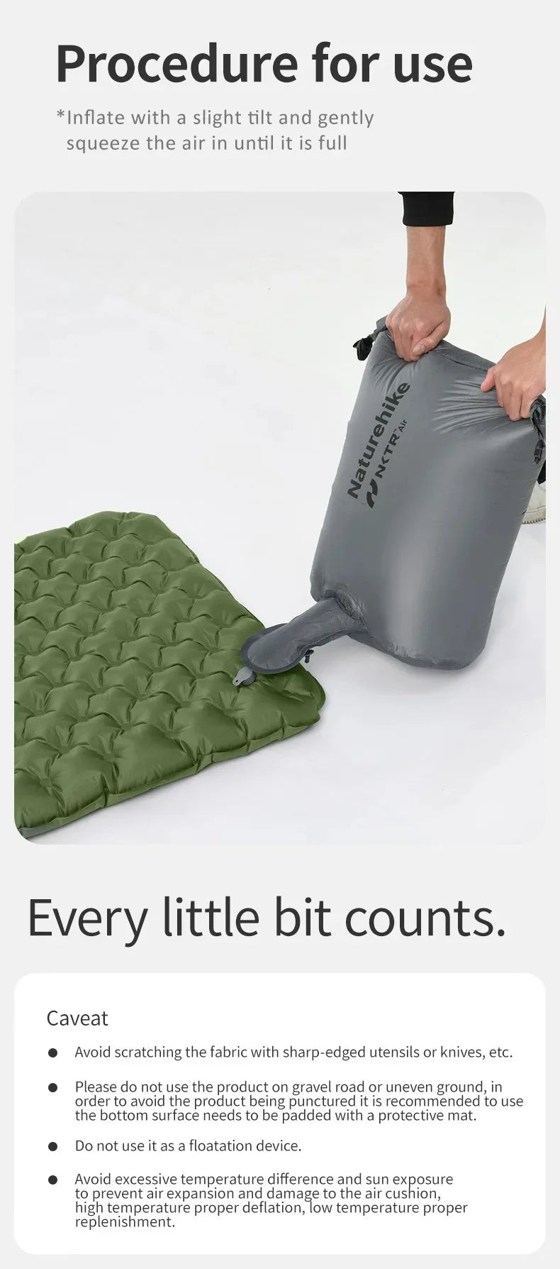 Naturehike Ultralight Sleeping Pad Insulated Inflatable Sleeping Pad R4.6 Inflatable Air Mat 4 Seasons Outdoor Camping Air Mattress