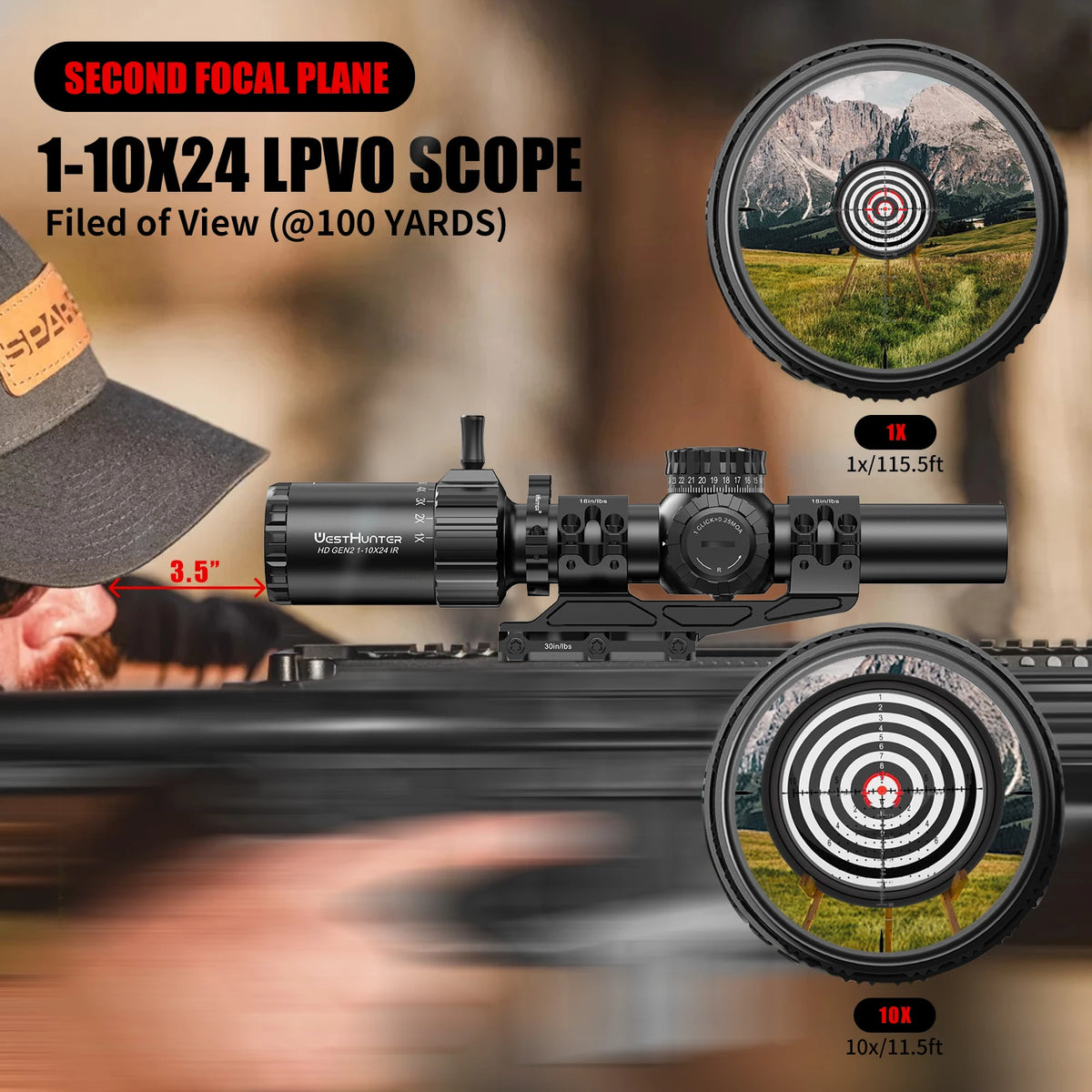 WestHunter HD GEN2 Compact LPVO Red Green Illuminated Hunting Riflescope