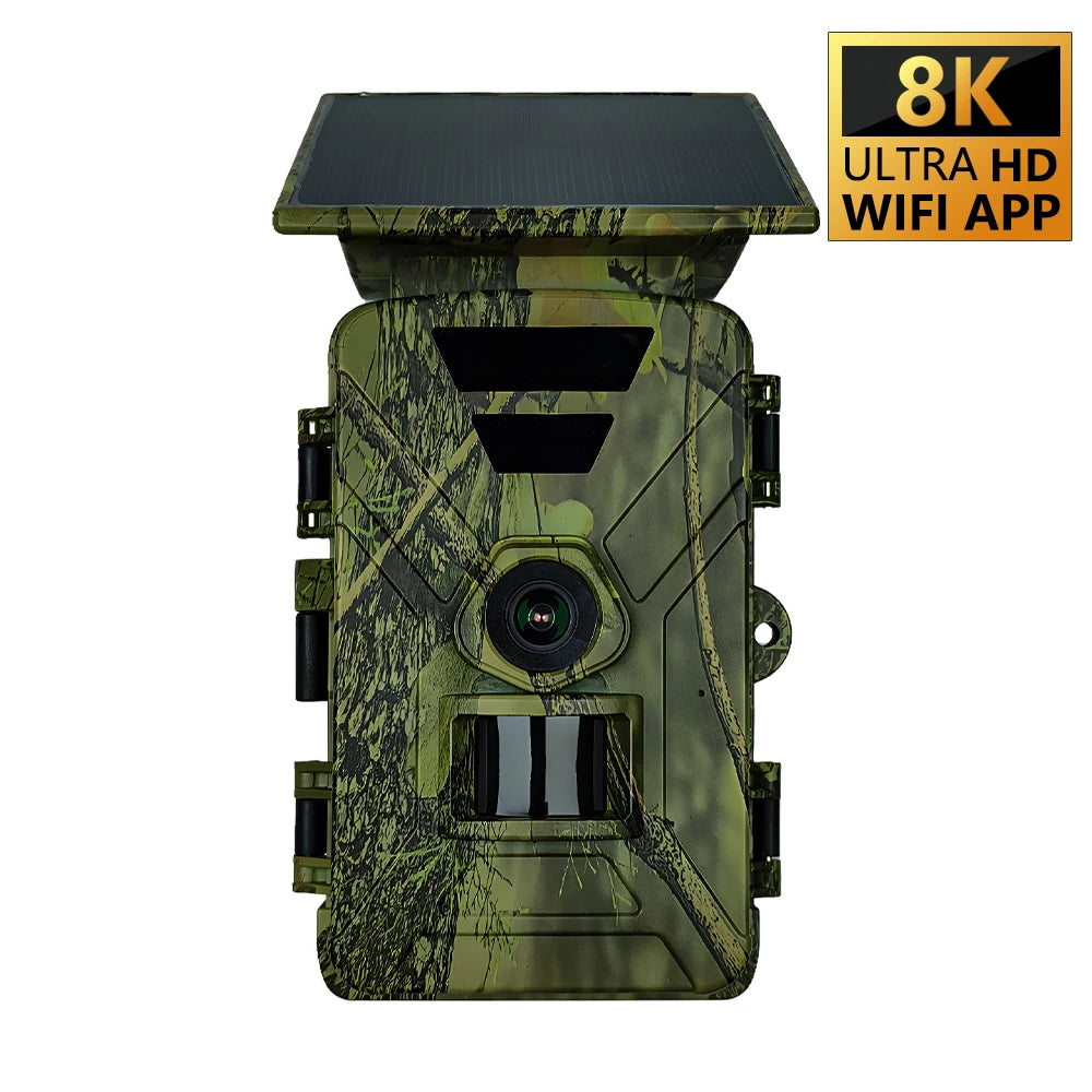 New 8K 60mp Solar Powered Hunting Camera Waterproof MP4 WIFI Infrared Trail Camera 5200mAh Battery for Wild Animals Watching
