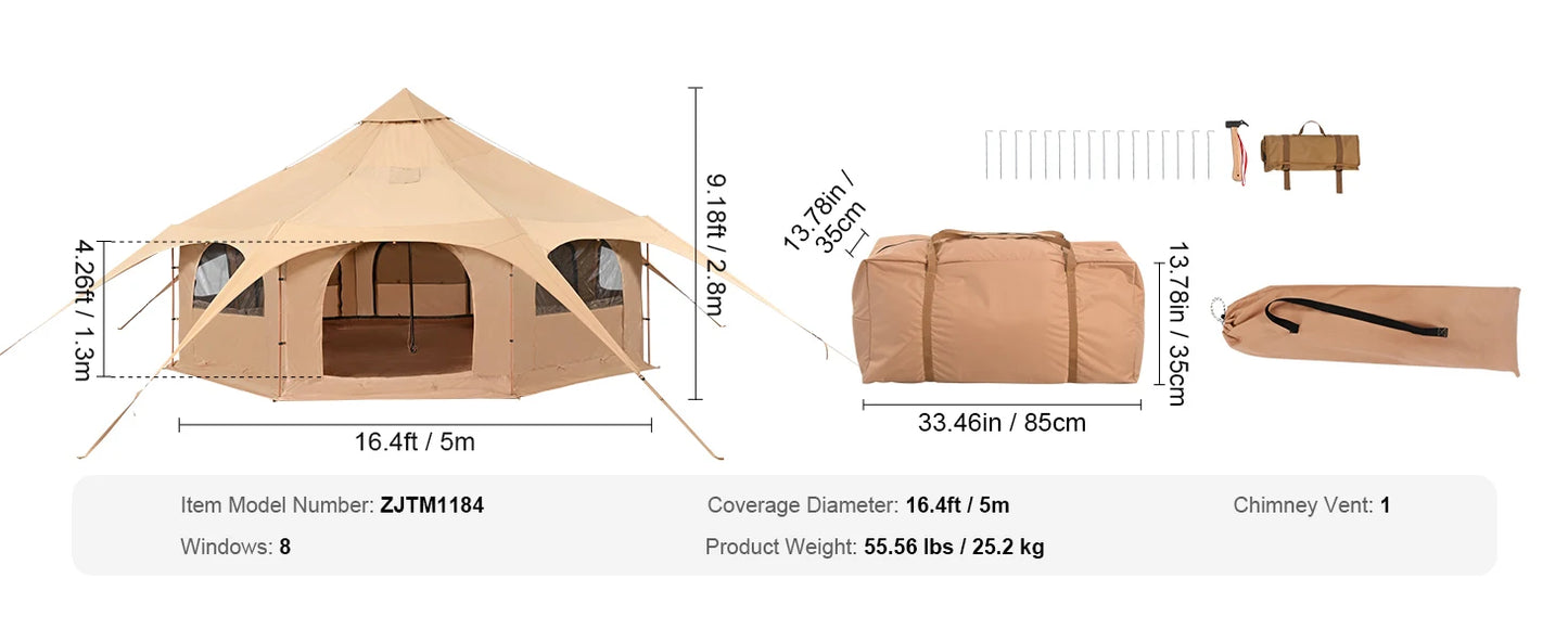 SucceBuy Canvas Bell Tent Camping Holds Up To 8 People