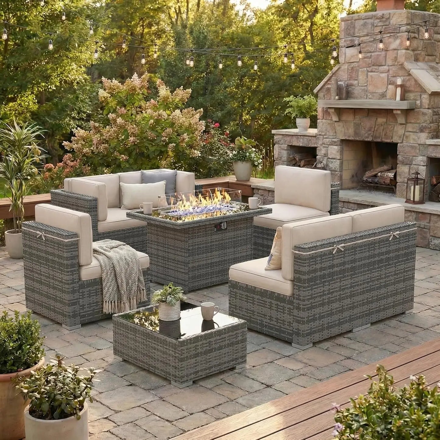 XIAOLANG Outdoor Patio Furniture Set With Gas Fire Pit Table