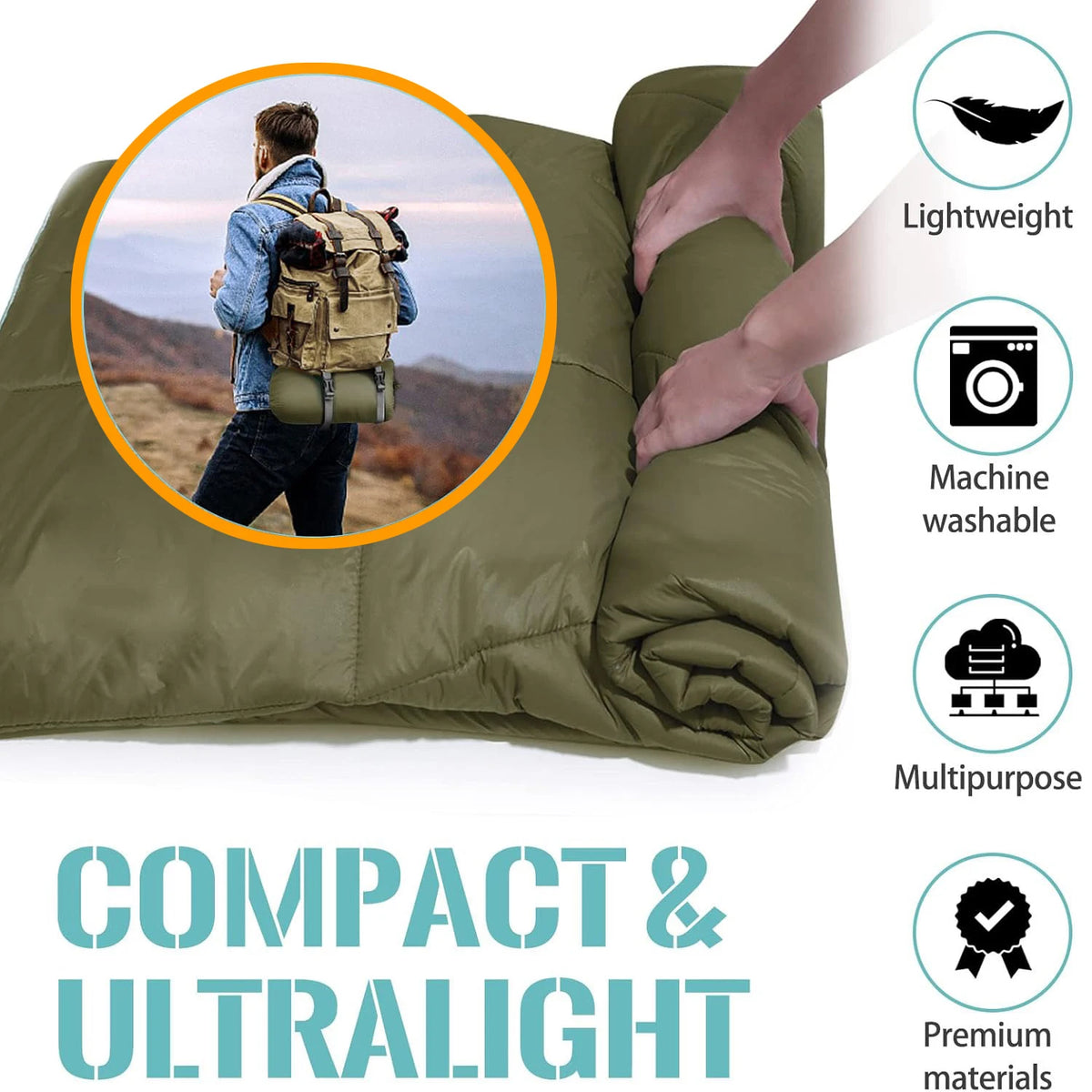 Outdoor Puffy Camping Blanket Lightweight Waterproof Down Alternative Quilt