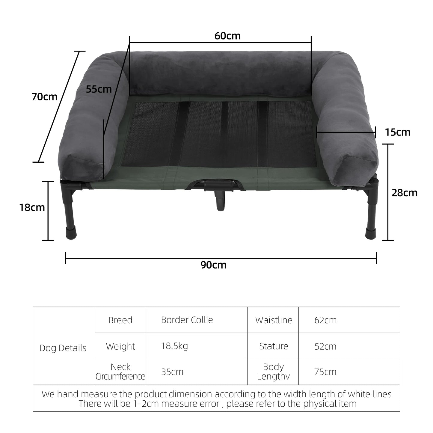 BINGOPAW Elevated Dog Bed Indoor Outdoor Lounger With Detachable Bolster