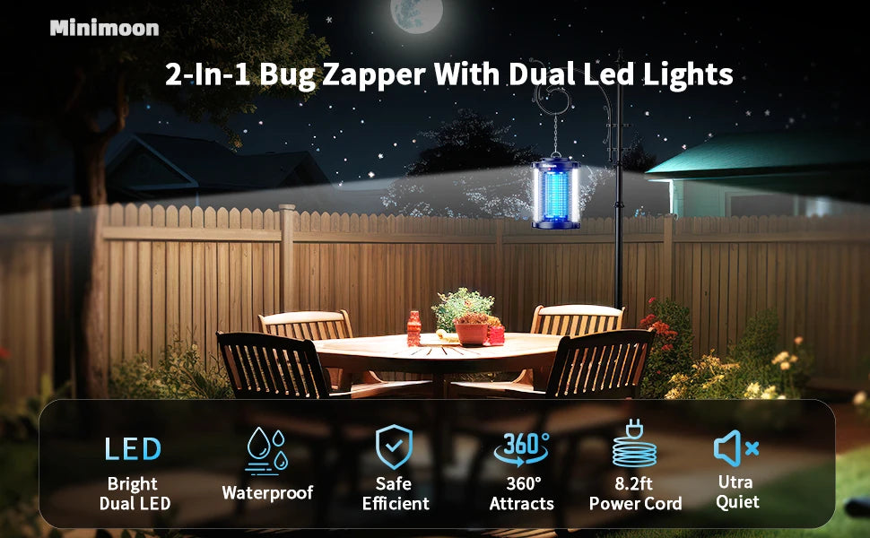 Outdoor Bug Zapper Mosquito Trap Dual LED Lights 4200V 15W