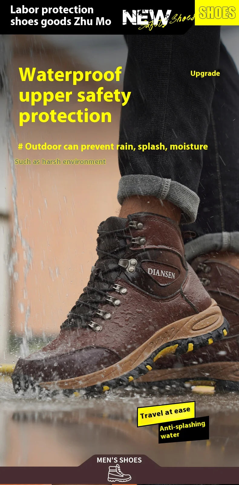VEIGAR Waterproof Leather Safety Work Boots For Men Indestructible