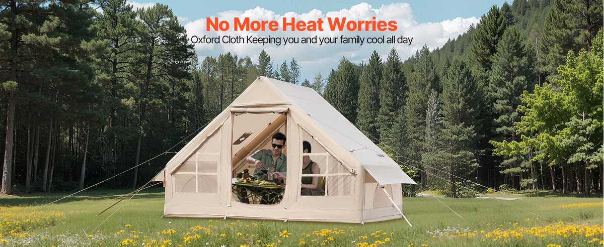 SucceBuy Inflatable Tents for Camp Easy Setup Blow up Tent with Hand Pump 300D Oxford Tent with Stove Jack Storage Bag Included