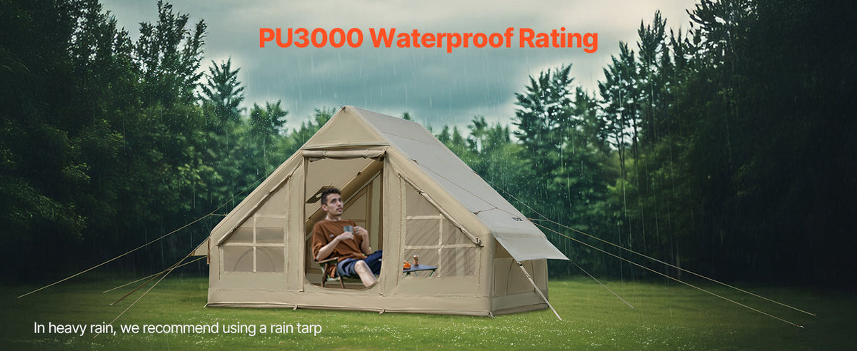 SucceBuy Inflatable Tents for Camp Easy Setup Blow up Tent with Hand Pump 300D Oxford Tent with Stove Jack Storage Bag Included