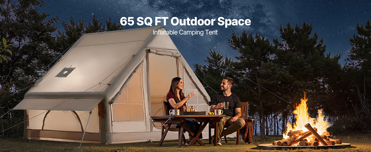 SucceBuy Inflatable Tents for Camp Easy Setup Blow up Tent with Hand Pump 300D Oxford Tent with Stove Jack Storage Bag Included